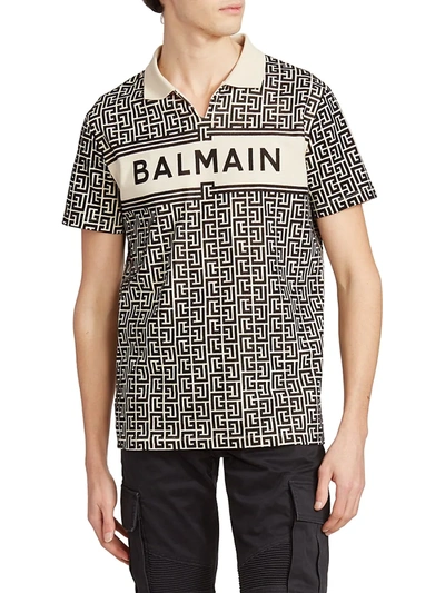 Shop Balmain Monogram Polo Shirt In Ivoire Noir