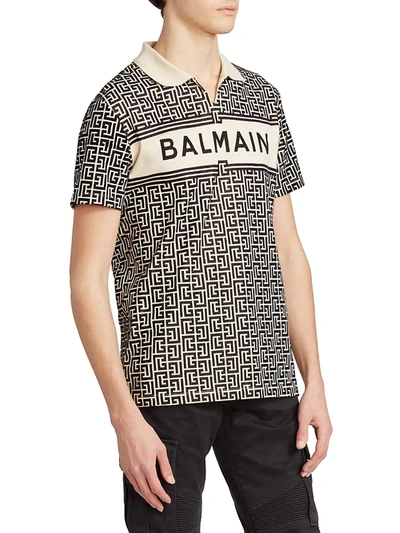 Shop Balmain Monogram Polo Shirt In Ivoire Noir