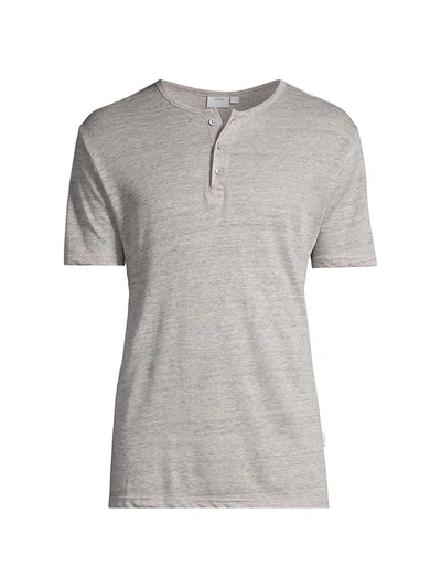 Shop Onia Linen Short Sleeve Henley T-shirt In Heather Grey