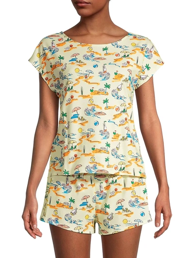 Shop Roller Rabbit 2-piece Beach Party Pajama Set In Yellow