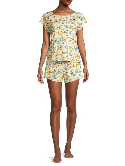 Shop Roller Rabbit 2-piece Beach Party Pajama Set In Yellow