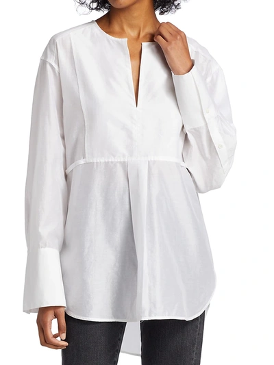 Shop Totême Plain Bib Cotton-silk Blend Shirt In White