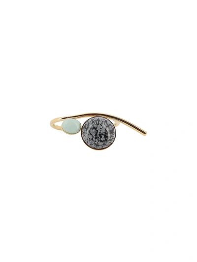 Shop D'estree Women's Louis Gold-plated, Blue Chalcedony & Snowflake Obsidian Ring In Grey