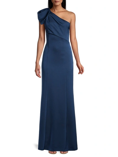Shop Aidan Mattox Women's One-shoulder Mermaid Gown In Twilight Blue