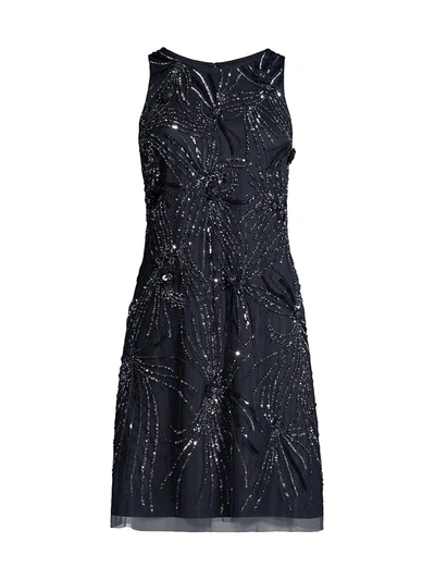 Shop Aidan Mattox Women's Beaded Tulle Minidress In Twilight