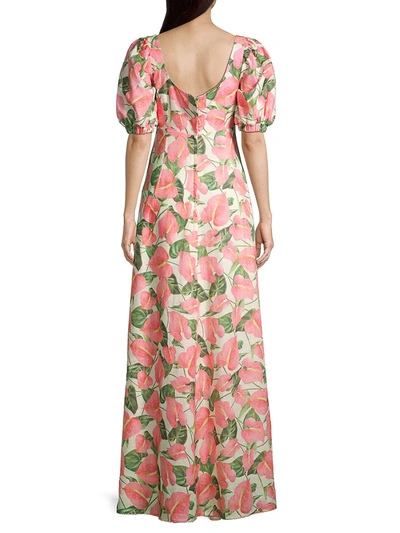 Shop Agua By Agua Bendita Women's Linen Floral Puff-sleeve Dress In Pink