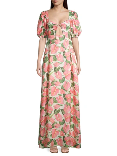 Shop Agua By Agua Bendita Women's Linen Floral Puff-sleeve Dress In Pink