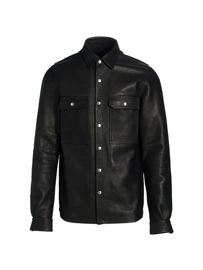 Shop Rick Owens Classic Collared Leather Jacket In Black