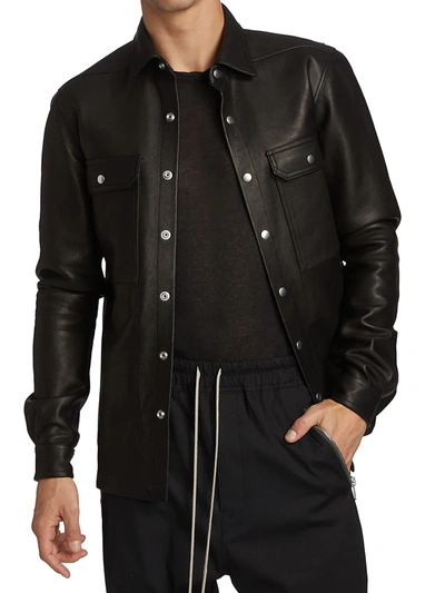 Shop Rick Owens Classic Collared Leather Jacket In Black