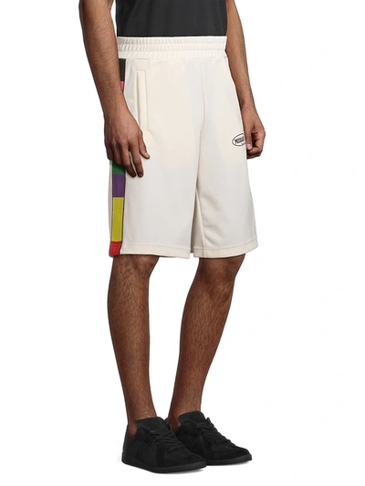 Shop Palm Angels Elastic Waistband Track Shorts In Off White