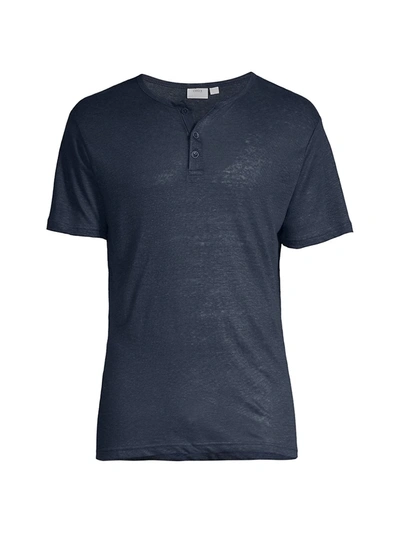 Shop Onia Linen Short Sleeve Henley T-shirt In Deep Navy