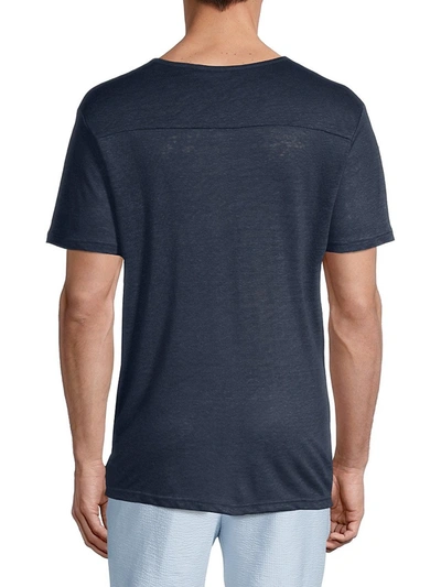 Shop Onia Linen Short Sleeve Henley T-shirt In Deep Navy
