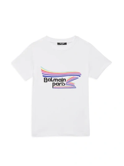 Shop Balmain Little Kid's & Kid's Graphic Logo T-shirt In White
