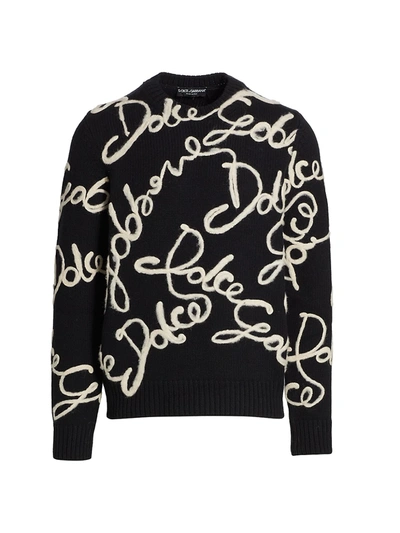 Shop Dolce & Gabbana Men's Embroidered Logo Wool-blend Sweater In Nero
