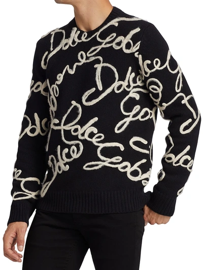 Shop Dolce & Gabbana Men's Embroidered Logo Wool-blend Sweater In Nero