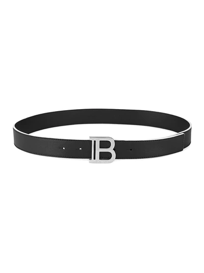 Shop Balmain Kid's Logo Buckle Leather Belt In Black