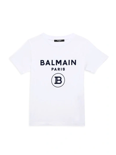 Shop Balmain Little Kid's & Kid's Flocked Logo T-shirt In White