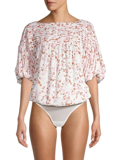 Shop Free People Dessa Woven Floral Bodysuit In Ivory Combo