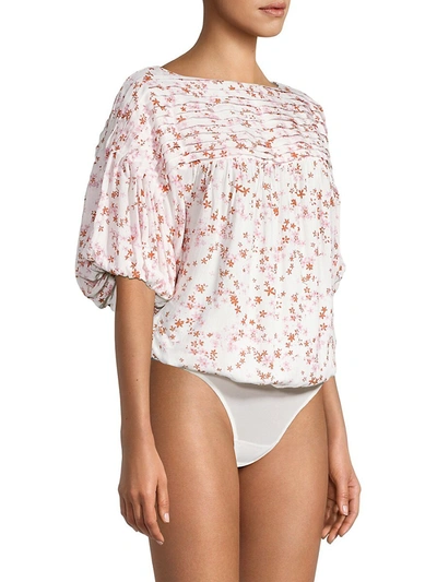Shop Free People Dessa Woven Floral Bodysuit In Ivory Combo