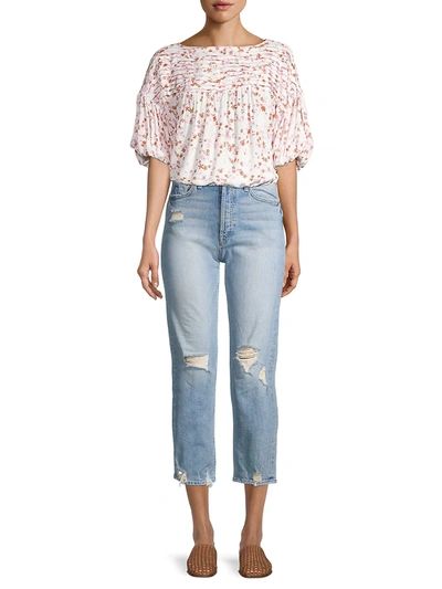 Shop Free People Dessa Woven Floral Bodysuit In Ivory Combo