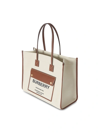 Shop Burberry Women's Medium Horseferry Canvas Tote In Natural Tan
