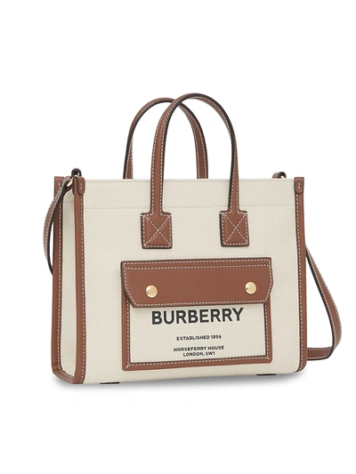 Shop Burberry Women's Mini Horseferry Canvas Tote In Natural Tan