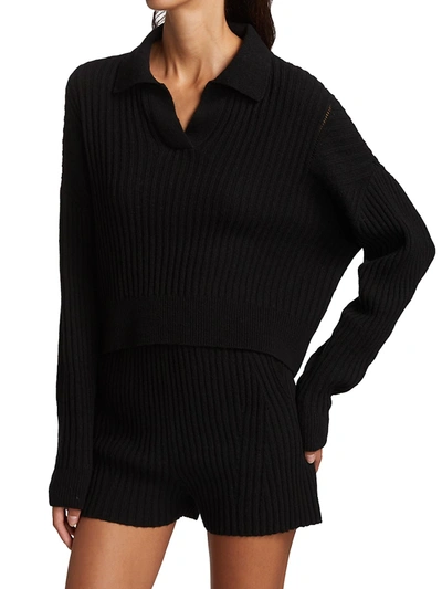 Shop Rag & Bone Maxine Ribbed Merino Wool Polo In Black