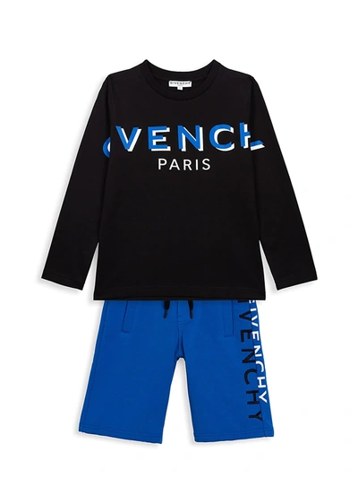 Shop Givenchy Little Boy's & Boy's Split Logo Fleece Bermuda Shorts In Oceanica