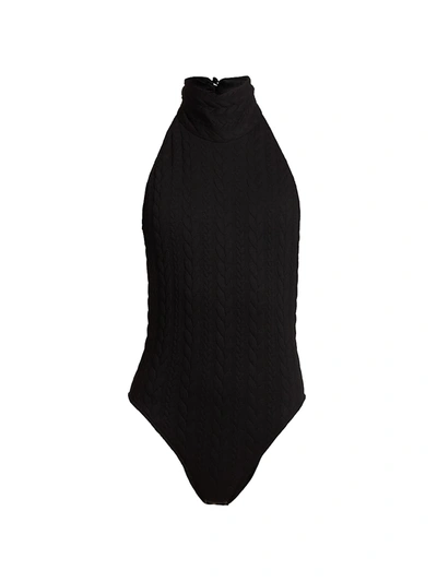 Shop Adriana Iglesias Vera Open-back Bodysuit In Black Cable Knit