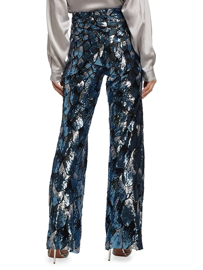 Shop Adriana Iglesias Fairy Sequin Pants In Blue & Grey Leaves