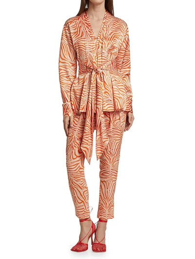 Shop Adriana Iglesias Women's Rodeo Silk Pants In Orange Zebra
