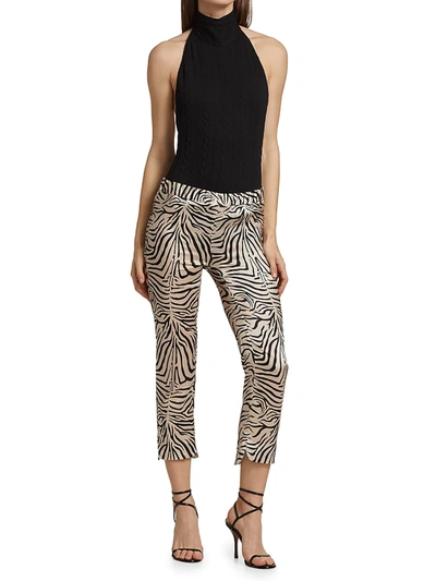 Shop Adriana Iglesias Women's Jammies Zebra Stretch Silk Pants In Black & White Zebra