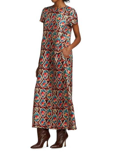 Shop La Doublej Printed Silk Swing Maxi Dress In Matisse