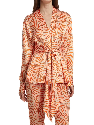 Shop Adriana Iglesias Women's Enza Silk Top In Orange Zebra