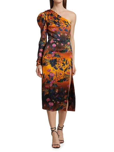 Shop Adriana Iglesias Women's Salma Asymmetric Silk Midi-dress In Gold