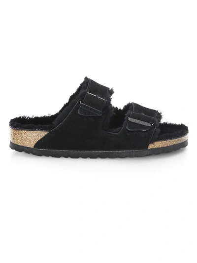 Shop Birkenstock Women's Arizona Shearling-lined Suede Sandals In Black