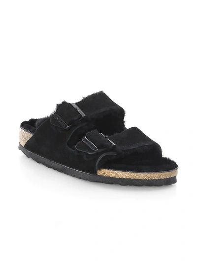 Shop Birkenstock Women's Arizona Shearling-lined Suede Sandals In Black