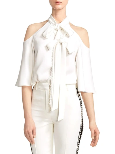 Shop Ralph And Russo Medium Crepe Cold Shoulder Blouse In Snow White