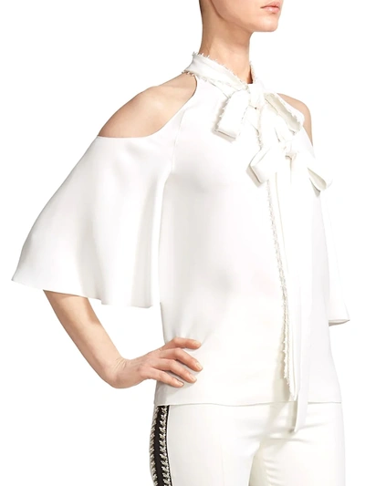 Shop Ralph And Russo Medium Crepe Cold Shoulder Blouse In Snow White