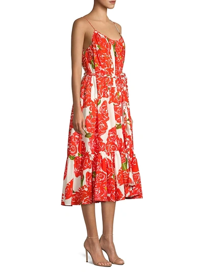 Shop Rhode Lea Floral Midi Flounce Dress In Rose Bouquet