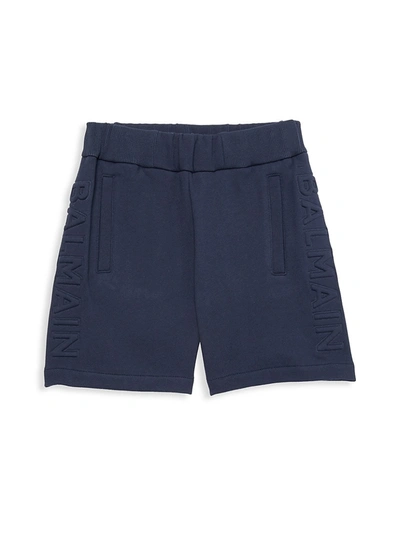 Shop Balmain Little Boy's & Boy's Embossed Shorts In Navy
