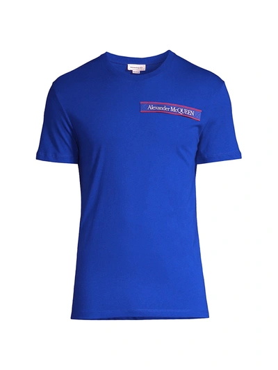 Shop Alexander Mcqueen Men's Logo Tape T-shirt In Bold Blue