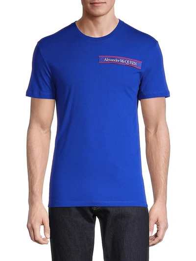 Shop Alexander Mcqueen Men's Logo Tape T-shirt In Bold Blue