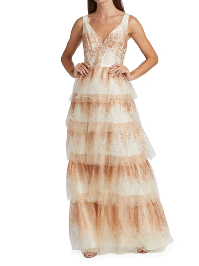 Shop Marchesa Notte Women's Fit & Flare Tiered Gown In Ivory