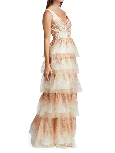 Shop Marchesa Notte Women's Fit & Flare Tiered Gown In Ivory