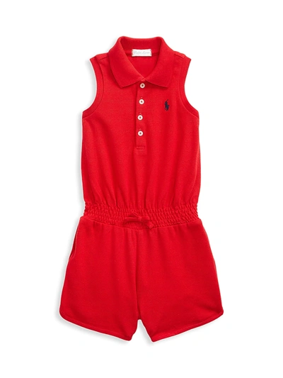 Shop Polo Ralph Lauren Baby Girl's Stretch Mesh Polo Romper In Red