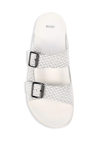 Shop Hugo Boss Leather Cliff Sandals In White