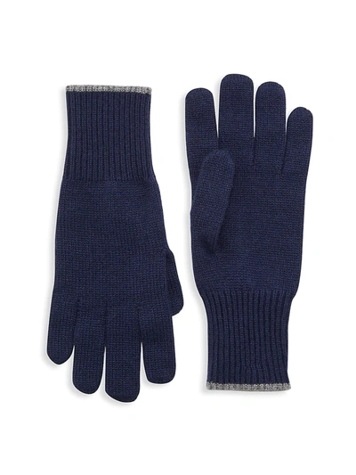 Shop Brunello Cucinelli Ribbed Cashmere Gloves In Navy