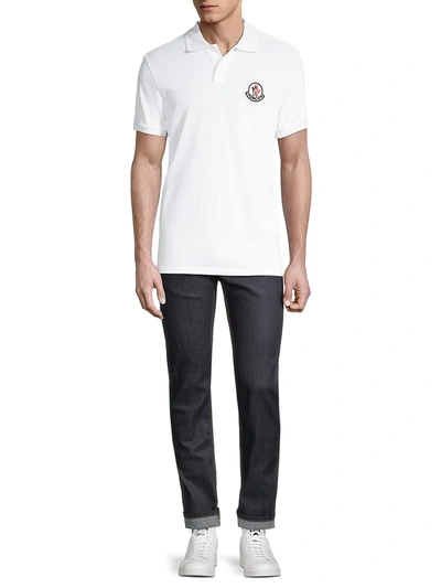 Shop Moncler Men's Slim-fit Logo Polo Shirt In White