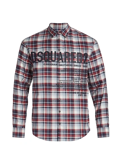 Shop Dsquared2 Logo Print Flannel Shirt In Red